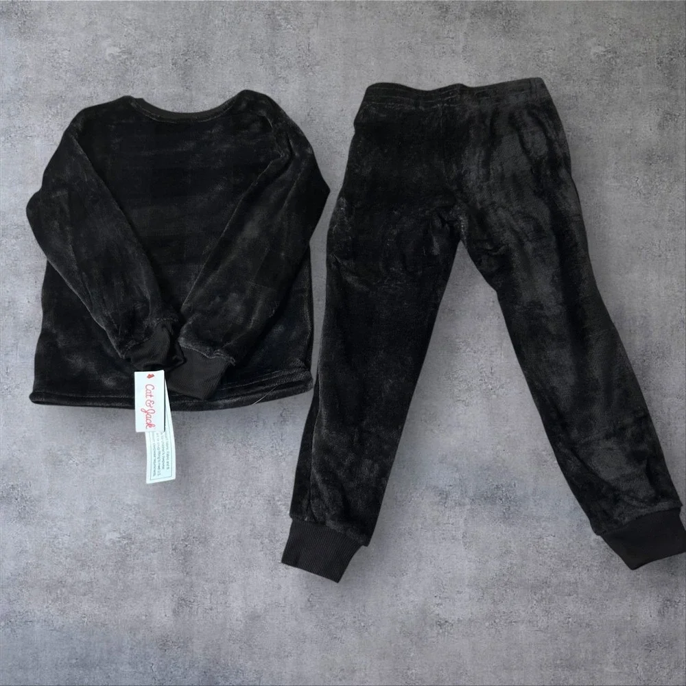 NEW‎ Cat Jack Kids Boys Girls M 8 Pajama Set Sleepwear Black Fleece Top Pants
